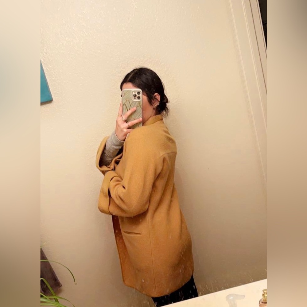 Aritzia Wilfred Wool Open Front Wide Sleeve Collared Coat In Gold - Picture 10 of 11